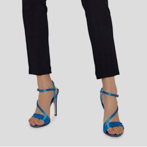 Tibi Vivian Satin Strappy Sandal Heels in Blue Orchid Size 7